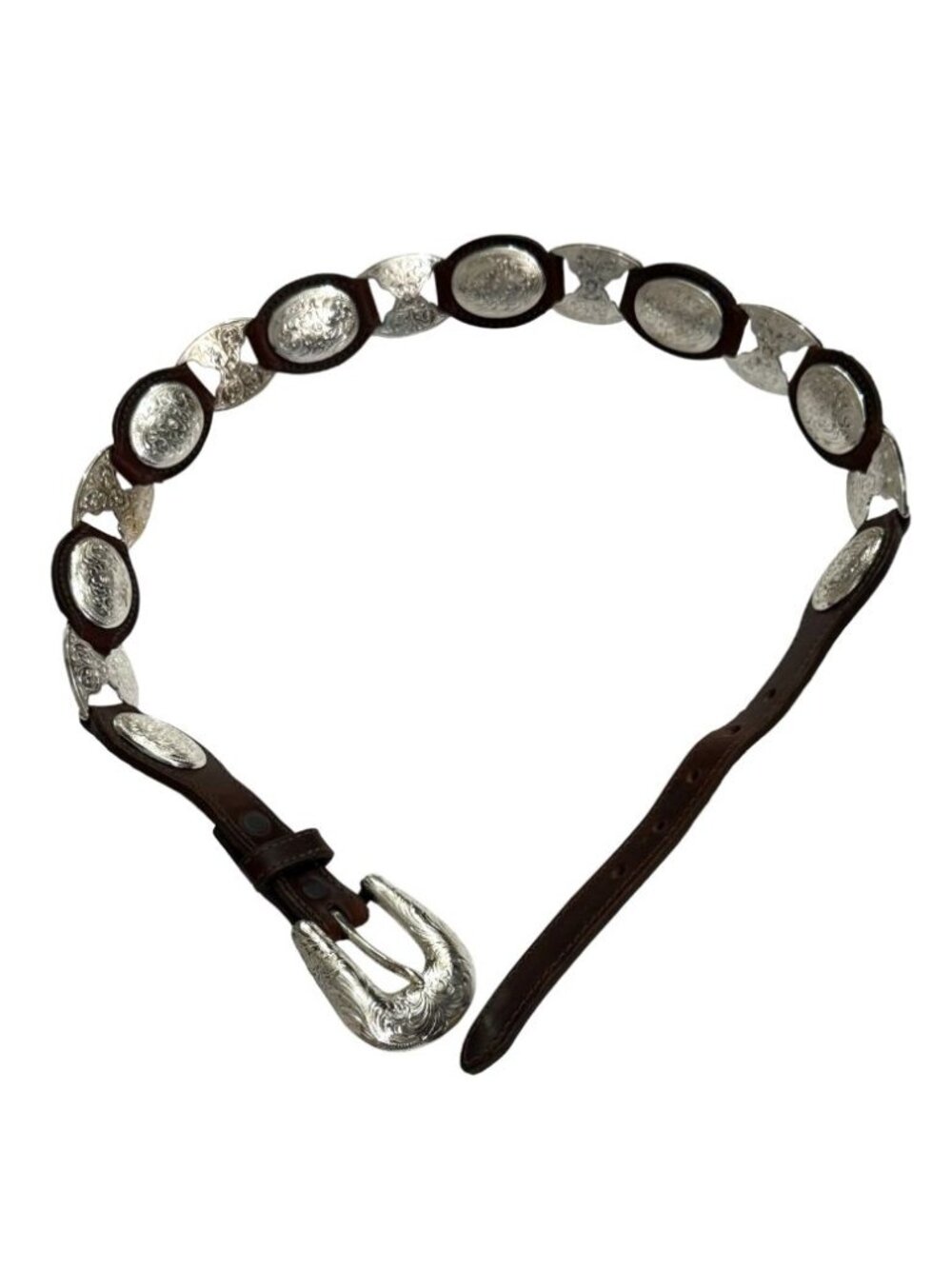 Vintage Tony Lama Womens Western Brown Leather Silver Concho Belt USA Size 28